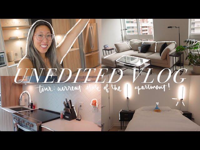 UNEDITED / MINIMAL CUTS VLOG: unofficial current apartment tour, 574 sq ft, in depth & what's left!