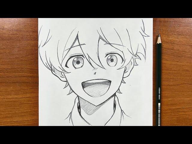 Easy anime sketch || How to draw Happy boy step-by-step