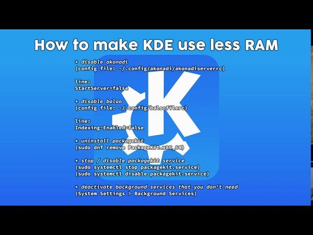 How to make KDE use less RAM (in Fedora Linux)