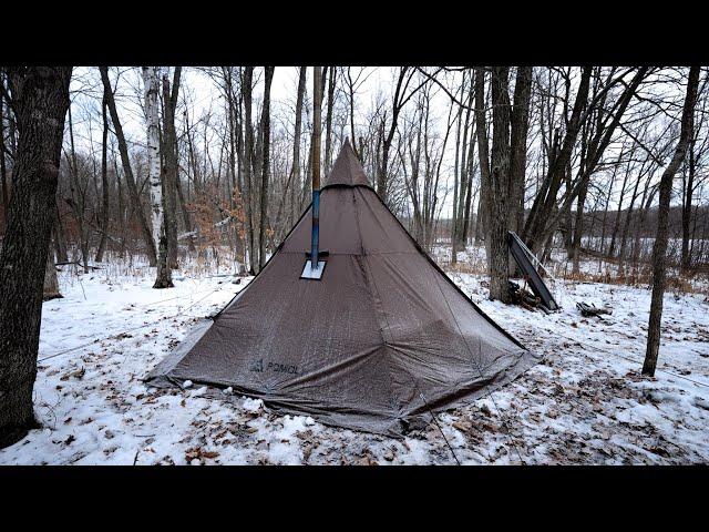 3 Days Winter Hot Tent Camping And Ice Fishing | Catch and Cook