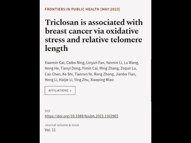 Triclosan is associated with breast cancer via oxidative stress and relative telomere... | RTCL.TV