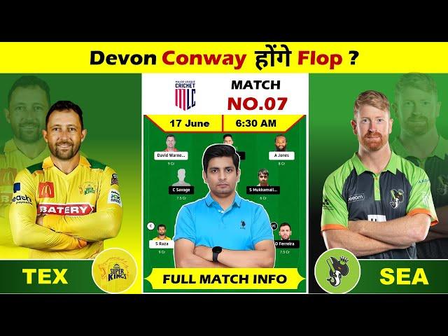 TEX vs SEA Match Prediction, TEX vs SEA MLC T20 Match Dream Team, TEX vs SEA Fantasy Team Prediction