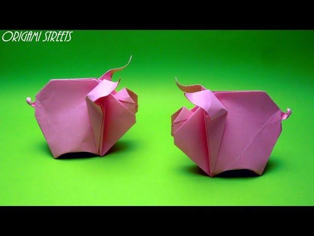 Origami pig out of paper