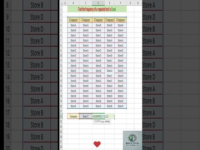 Learn How to Find the Frequency of Repeated Text in Excel! #ExcelTip #DataAnalysis, #RepeatedText,