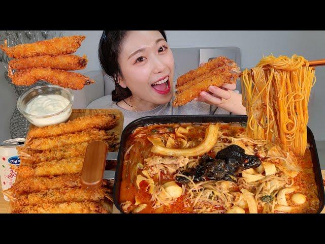 칼칼한 마라탕에 옥수수면 넣어서 왕새우튀김 먹방:) Malatang fried shrimp Mukbang