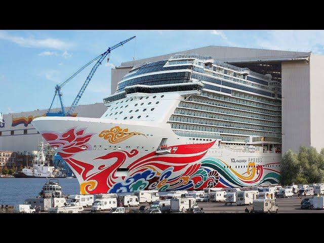 Big ship launch: Float out of cruise ship Norwegian Joy at Meyer Werft shipyard