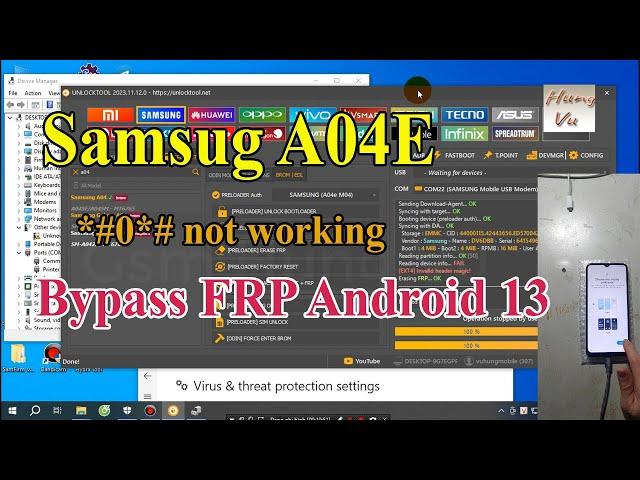 Samsung A04E frp bypass Android 13 by Unlocktool - Gsm hung vu.