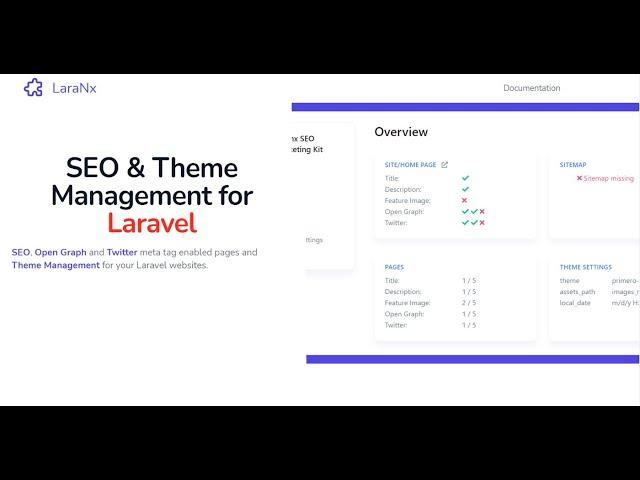 LaraNx SEO & Theme Management for Laravel Demo for Product Hunt