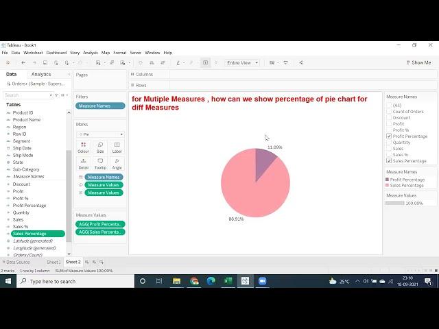 Show Percentage for Multiple Measures in a Pie Chart - Tableau