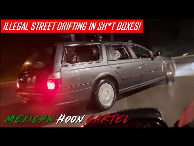 ILLEGAL STREET DRIFTING IN FORD FALCON DUNGERS!