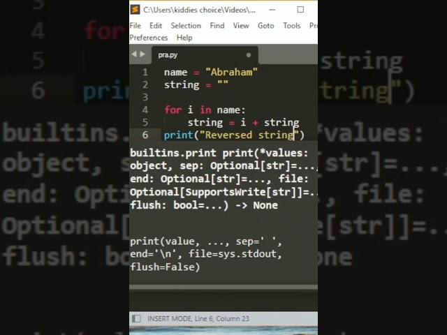 Reversing a string without using any built in function in Python|#python #string #loops #forloop