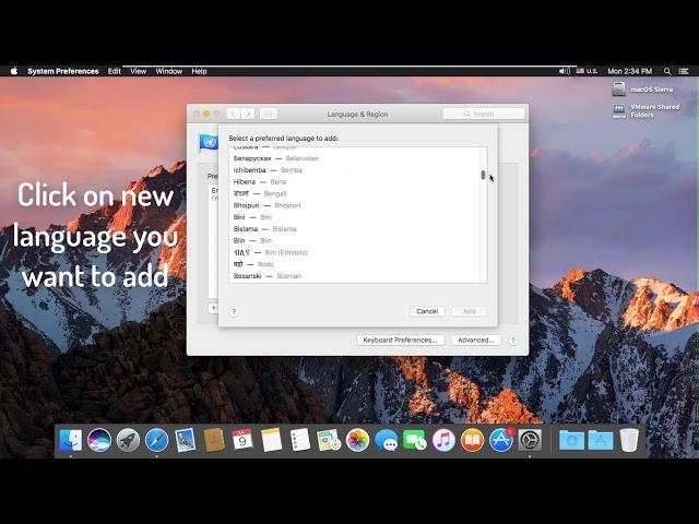 How to change the System Language of Mac OS X Sierra