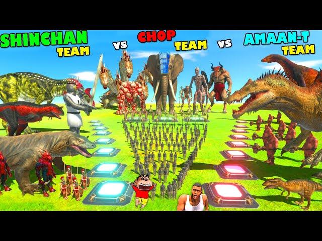 ANIMAL SPAWNER of SHINCHAN TEAM vs CHOP TEAM vs AMAAN TEAM in Animal Revolt Battle Simulator | Dino