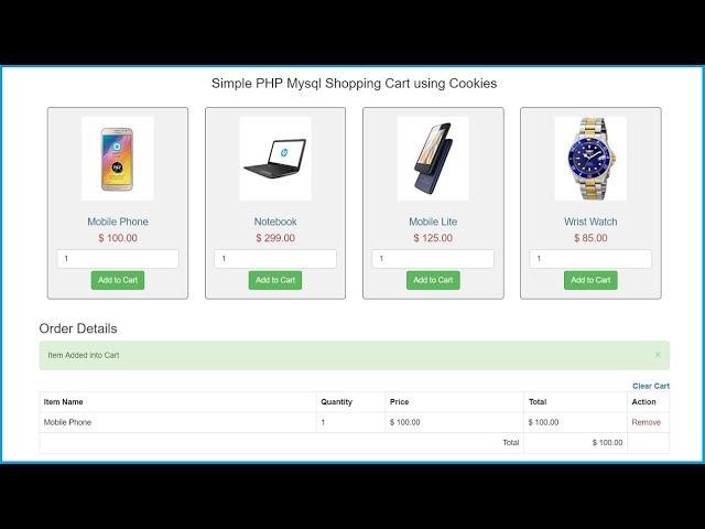 Create PHP Mysql Shopping Cart using COOKIES