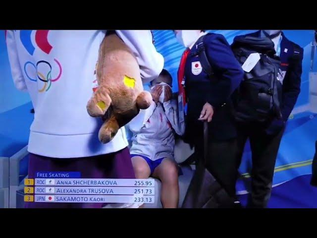 Kaori Sakamoto crying after women's free in Beijing 2022