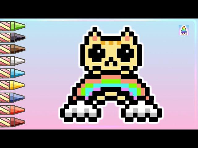 Pixel Art | Как нарисовать КОТЕНКА на радуге по клеточкам | Рисунки по клеточкам | Coloring Kids