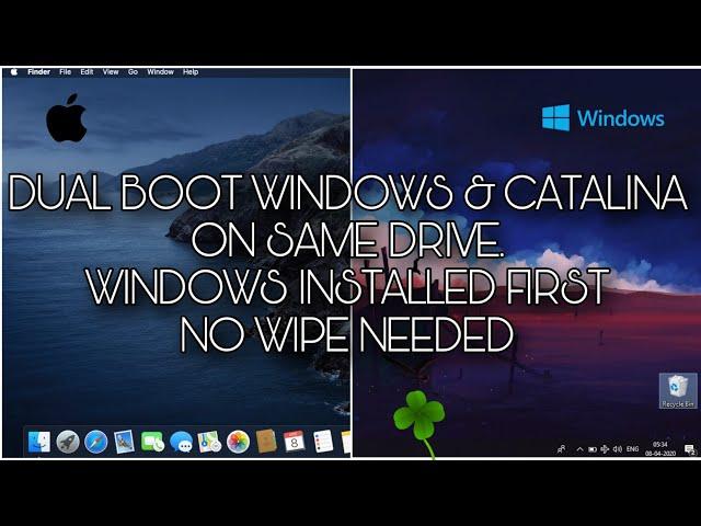 Dual Boot Windows & Catalina on Same Drive | No Data Loss | Windows Installed First |