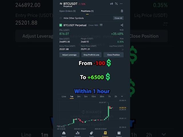 From -100 to +6500 within 1 hour #trading #crypto #binance #profit #money #futures