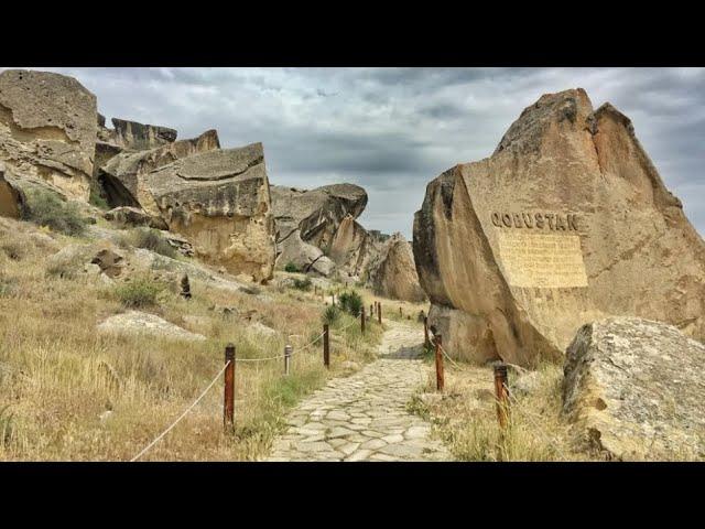 Rock carvings in Gobustan. Azerbaijan. 1000 Wonders of the world.