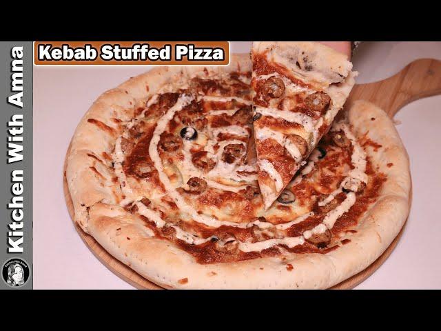 Seekh Kebab Stuffed Pizza Recipe With Tips & Tricks l Kebab Pizza Recipe l Kitchen With Amna