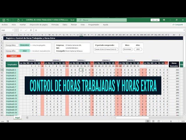 CONTROL DE HORAS TRABAJADAS Y HORAS EXTRA [PLANTILLA EXCEL] [GRATIS]