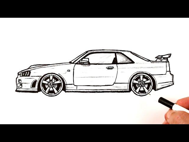 How to draw a Nissan Skyline GT-R R34