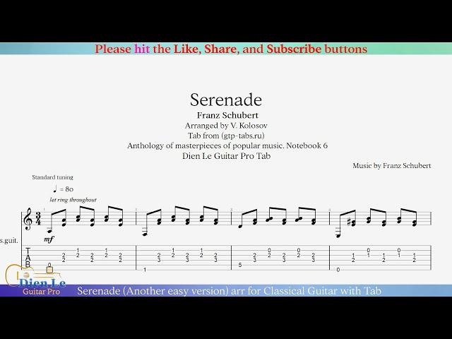 Serenade (Another easy version) arr for Classical Guitar with Tab