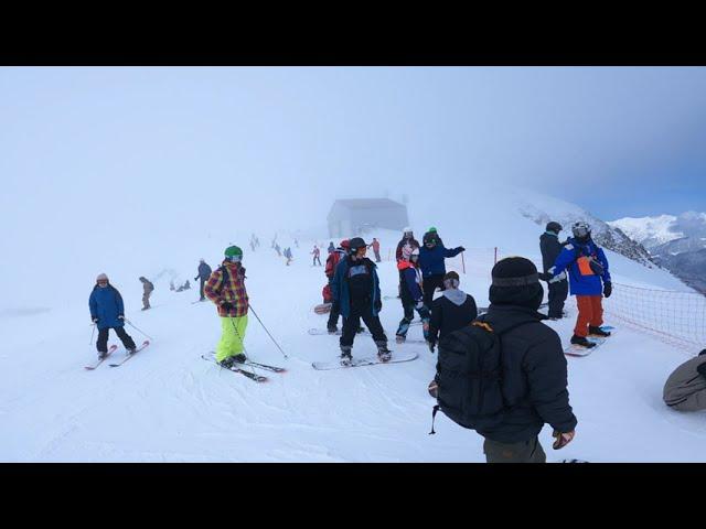 Rosa Khutor Sochi! Skiing in Sunny Day in Rosa Khutor ski resort in Russia. Northern Slopes