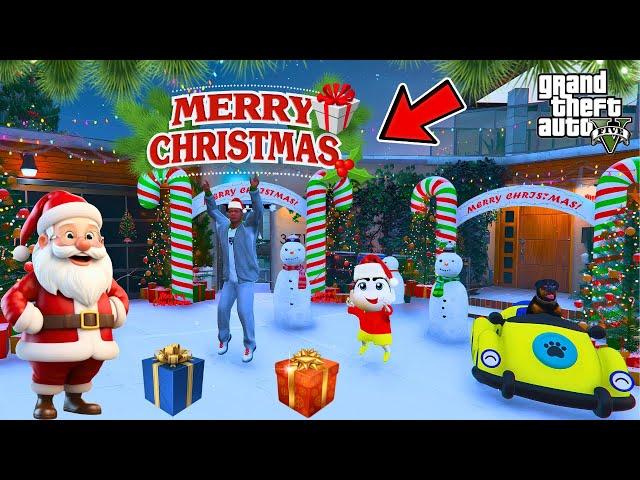 Shinchan Franklin & Chop Celebrate Christmas in GTA 5 | Santa Claus Give Xmas Celebration Gifts