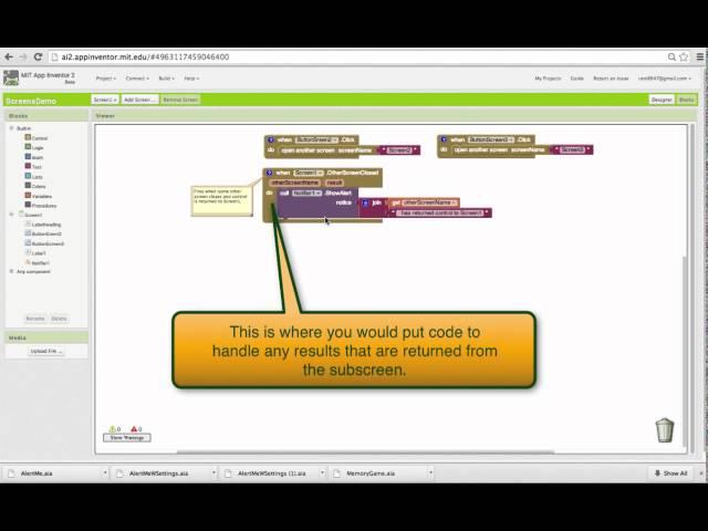 App Inventor: Controlling Multiple Screens