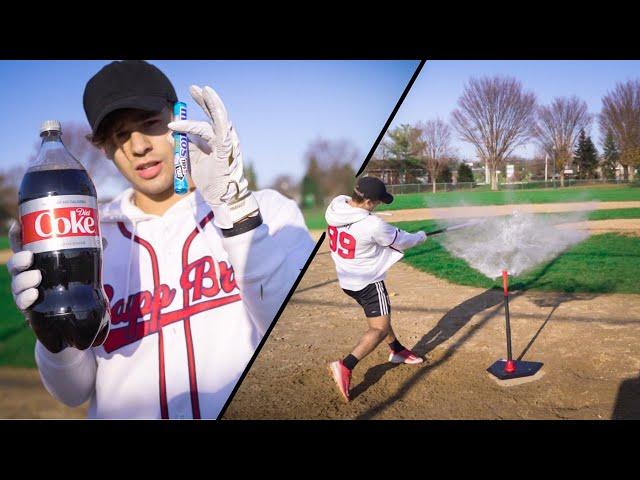 How Far can I Hit these Random Objects with a BASEBALL BAT? (Coke & Mentos) ($400 SHOES)
