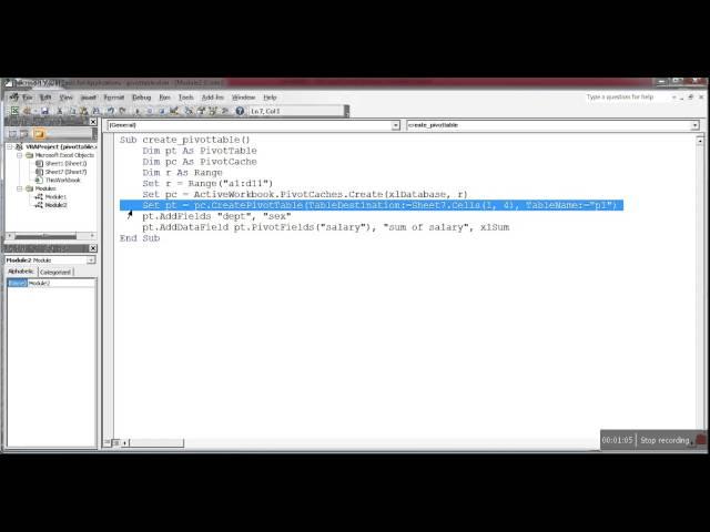 Create Pivot Table Excel VBA Code