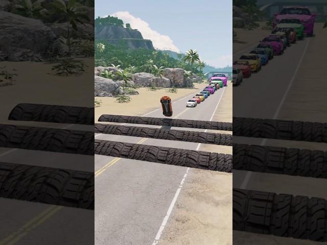 Big & Small Colorful Cars vs Big Spinning Tire #3 | BeamNG.drive