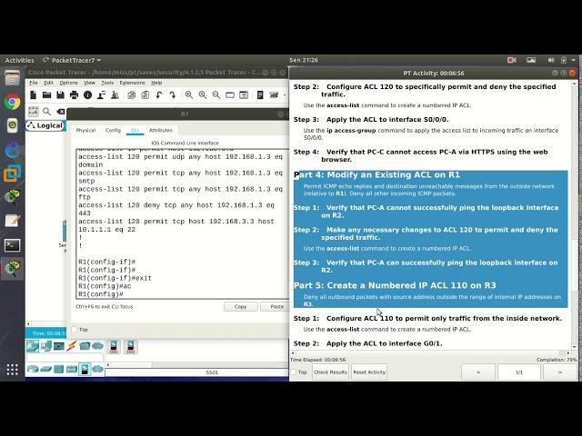 4.1.2.5 Cisco Packet Tracer 7.2 - Configure IP ACLs to Mitigate Attacks