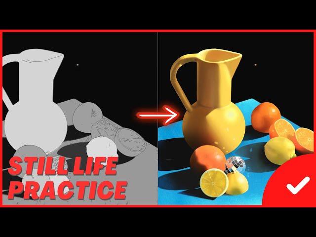 PRACTICE DRAWING 021 | How to draw still life digital painting w color