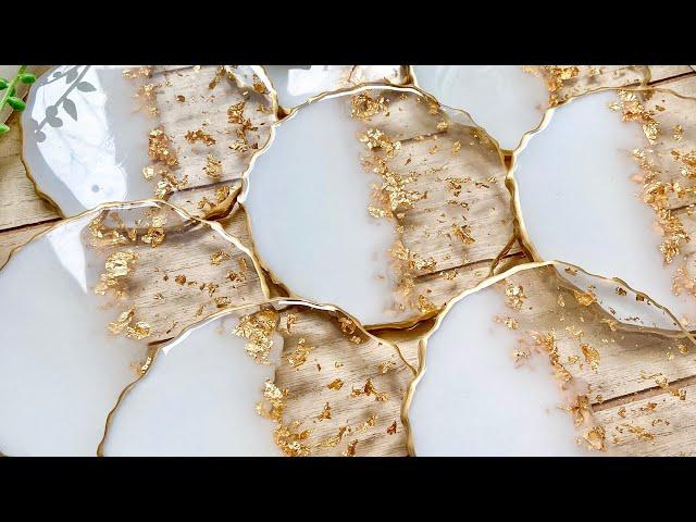 White and Gold Resin Coasters: Easy Resin Art Tutorial