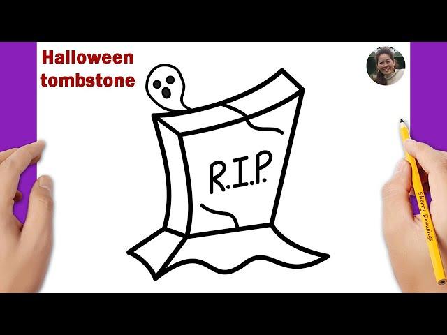 How to draw a tombstone easy | How to draw a headstone easy | Halloween Drawing