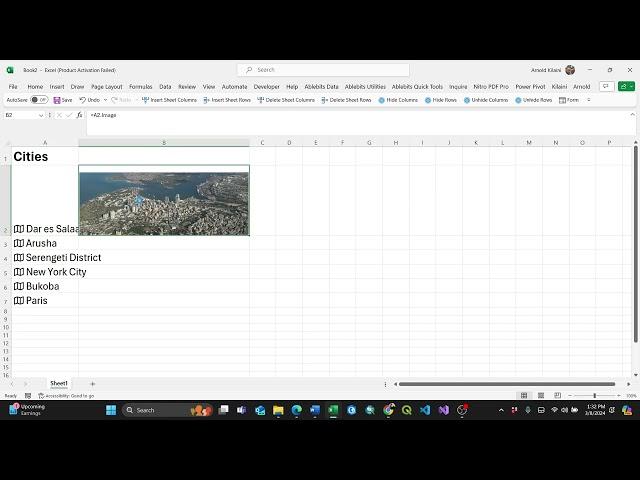 Converting country, city or state data in to Geography data type in Excel