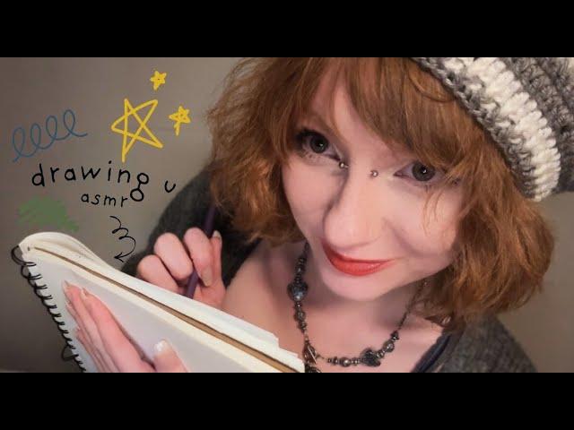 asmr drawing you ️ close examining,  inaudible / unintelligable, mumbling , sketching