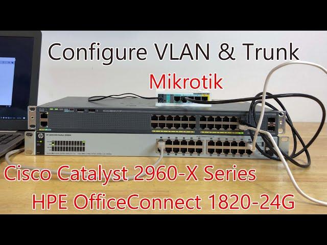 Configure VLAN and Trunk for HPE 1820-24G Switch J9980A, Cisco Catalyst 2960 X Series and Mikrotik