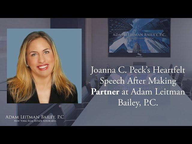 Joanna C  Peck’s Heartfelt Speech After Making Partner at Adam Leitman Bailey, P.C.