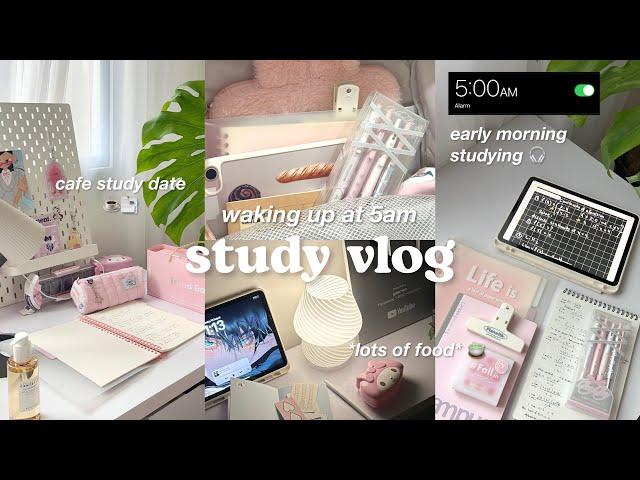 waking up at 5am ️ studying, preparing for tests, cafe study, lots of food | a productive vlog