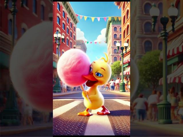 The poor duckling dropped the cotton candy she had just bought. So sad! #duck  #shorts #cottoncandy