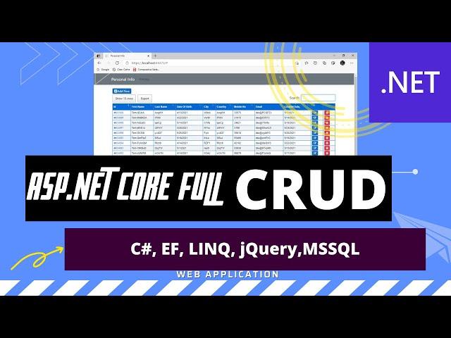 ASP.NET Core full CRUD with .NET 5 | jQuery Datatable, paging, sorting and searching | EF code first