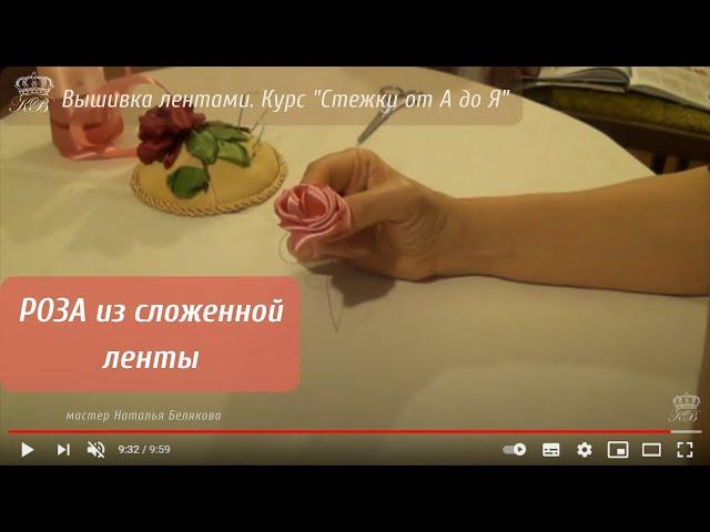 46. Роза из сложенной ленты. Вышивка лентами. (Embroidery ribbons rose)