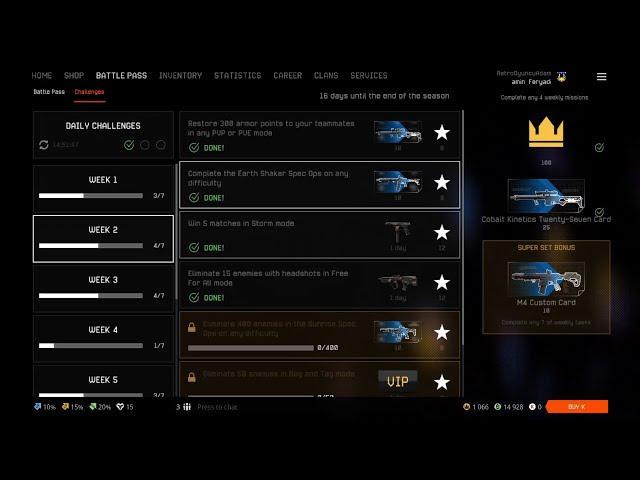 Warface Battle Pass Complete Any 4 Weekly Missions Reward