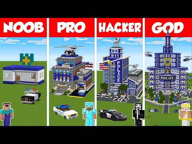 Minecraft TNT POLICE STATION HOUSE BUILD CHALLENGE - NOOB vs PRO vs HACKER vs GOD / Animation