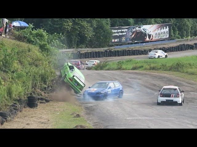 Accident at Dover raceway Jamaica. J. Steele (Honda Civic) and V. Bowla (BMW)