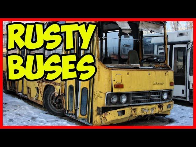 Abandoned buses. Forgotten rusty buses. Abandoned vehicles Ikarus bus