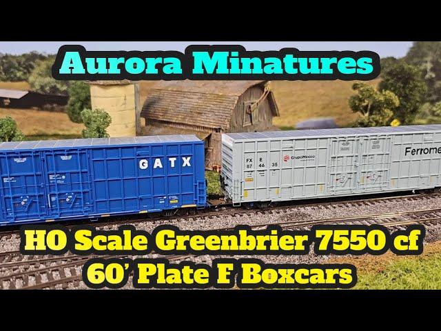 Aurora Minatures HO Scale Greenbrier 7550 cf 60’ Plate F Boxcars - Detailed Model Train Box Cars!